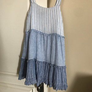 Jaunty blue and white sleeveless Rails sundress.  Tiered with ruffles.